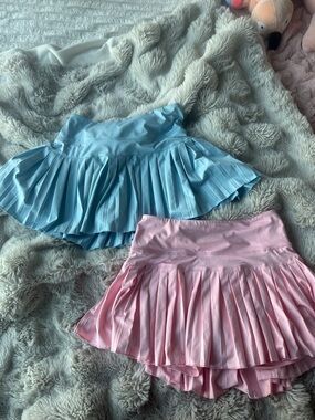 Pleated Circle Skirt Duo — Blue & Pink